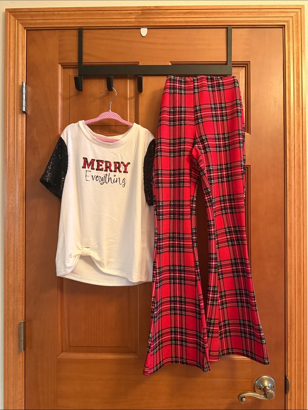 Kids White 'Merry Everything' Top & Red Plaid Pajama Set